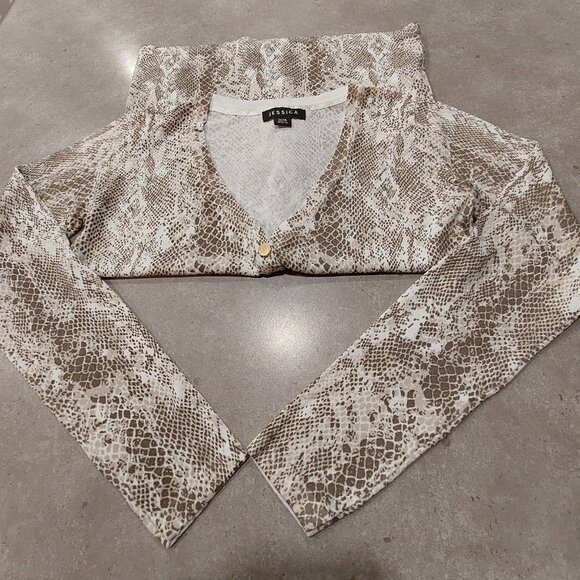 JESSICA Petite Women's Cream/Taupe Snakeskin Print Button Down L/S Cardigan XS - Picture 7 of 13